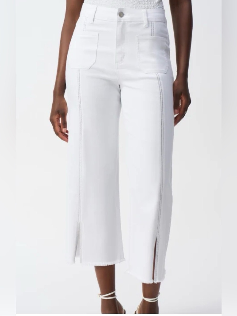 Joseph Ribkoff Sz 6 CulotteEmbelished Front Slit Patch Pockets High-Waist Jeans